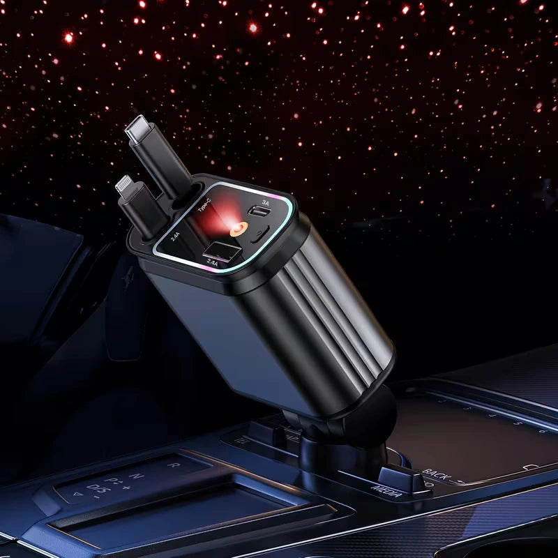 Premium  - 4 In 1 SuperFast Car Charger With Galaxy Light | Free 360 Vacuum Phone Holder  | 6 Months Warranty