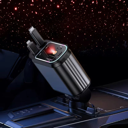 Premium  - 4 In 1 SuperFast Car Charger With Galaxy Light | Free 360 Vacuum Phone Holder  | 6 Months Warranty