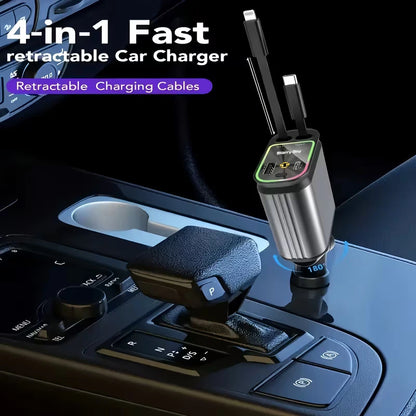 Premium  - 4 In 1 SuperFast Car Charger With Galaxy Light | Free 360 Vacuum Phone Holder  | 6 Months Warranty