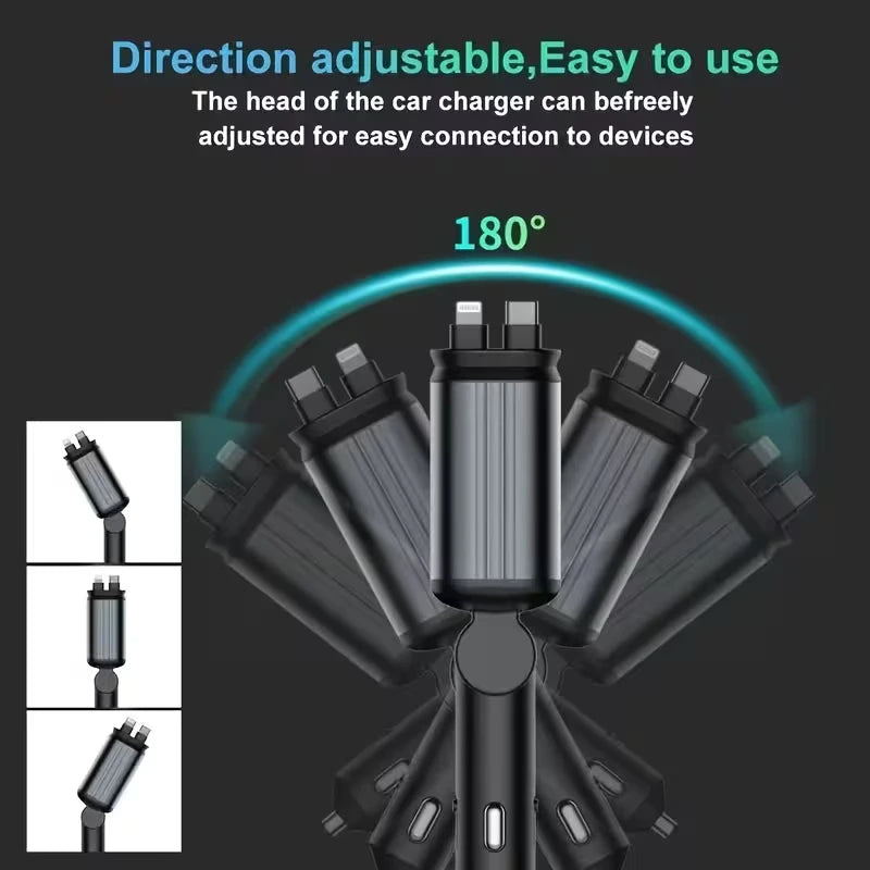 Premium  - 4 In 1 SuperFast Car Charger With Galaxy Light | Free 360 Vacuum Phone Holder  | 6 Months Warranty