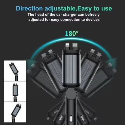 Premium  - 4 In 1 SuperFast Car Charger With Galaxy Light | Free 360 Vacuum Phone Holder  | 6 Months Warranty