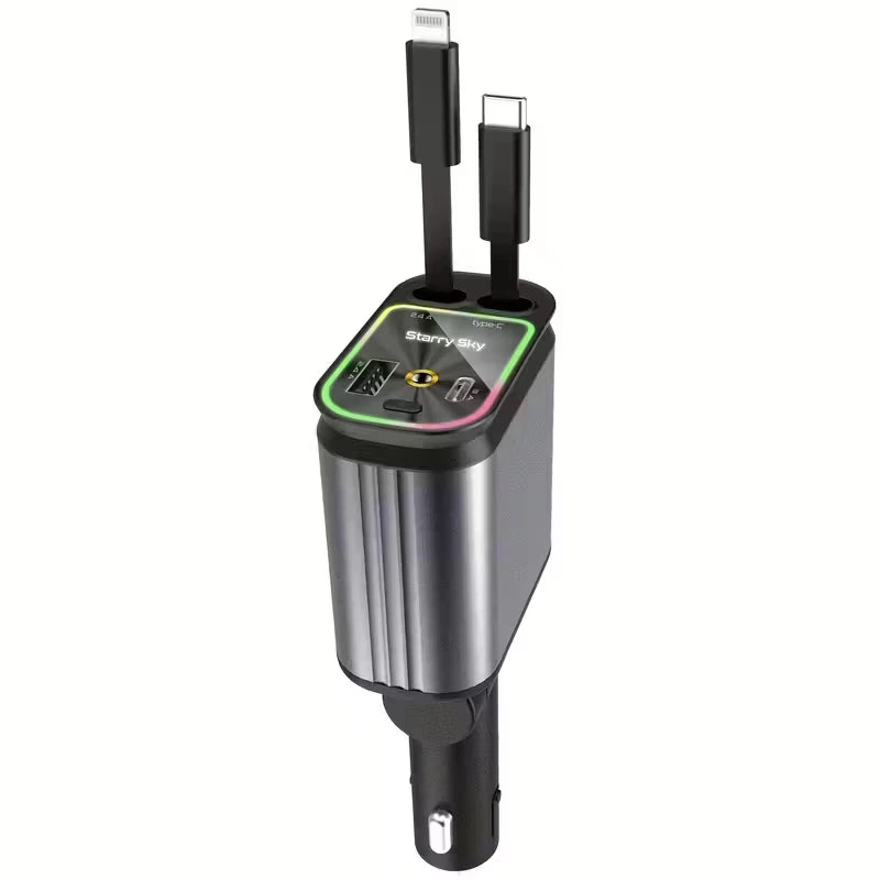 Premium  - 4 In 1 SuperFast Car Charger With Galaxy Light | Free 360 Vacuum Phone Holder  | 6 Months Warranty