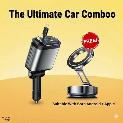 Premium  - 4 In 1 SuperFast Car Charger With Galaxy Light | Free 360 Vacuum Phone Holder  | 6 Months Warranty