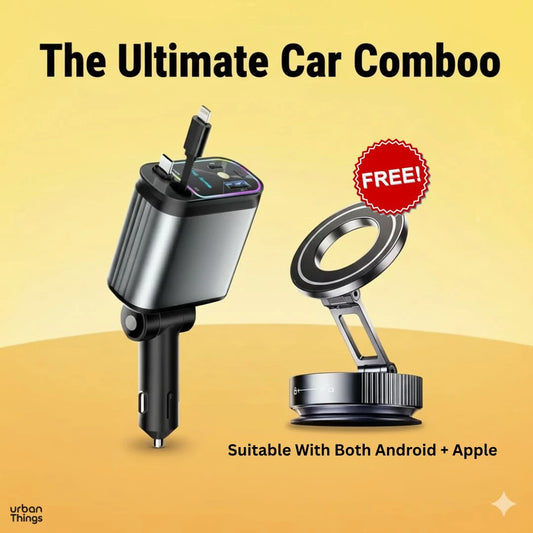 Premium  - 4 In 1 SuperFast Car Charger With Galaxy Light | Free 360 Vacuum Phone Holder  | 6 Months Warranty