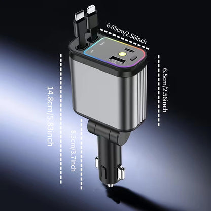 Premium  - 4 In 1 SuperFast Car Charger With Galaxy Light | Free 360 Vacuum Phone Holder  | 6 Months Warranty